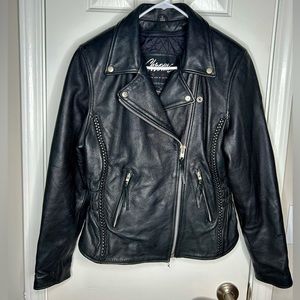 Chrome Gear Women's Black Leather Biker Riding Motorcycle Moto Jacket coat
